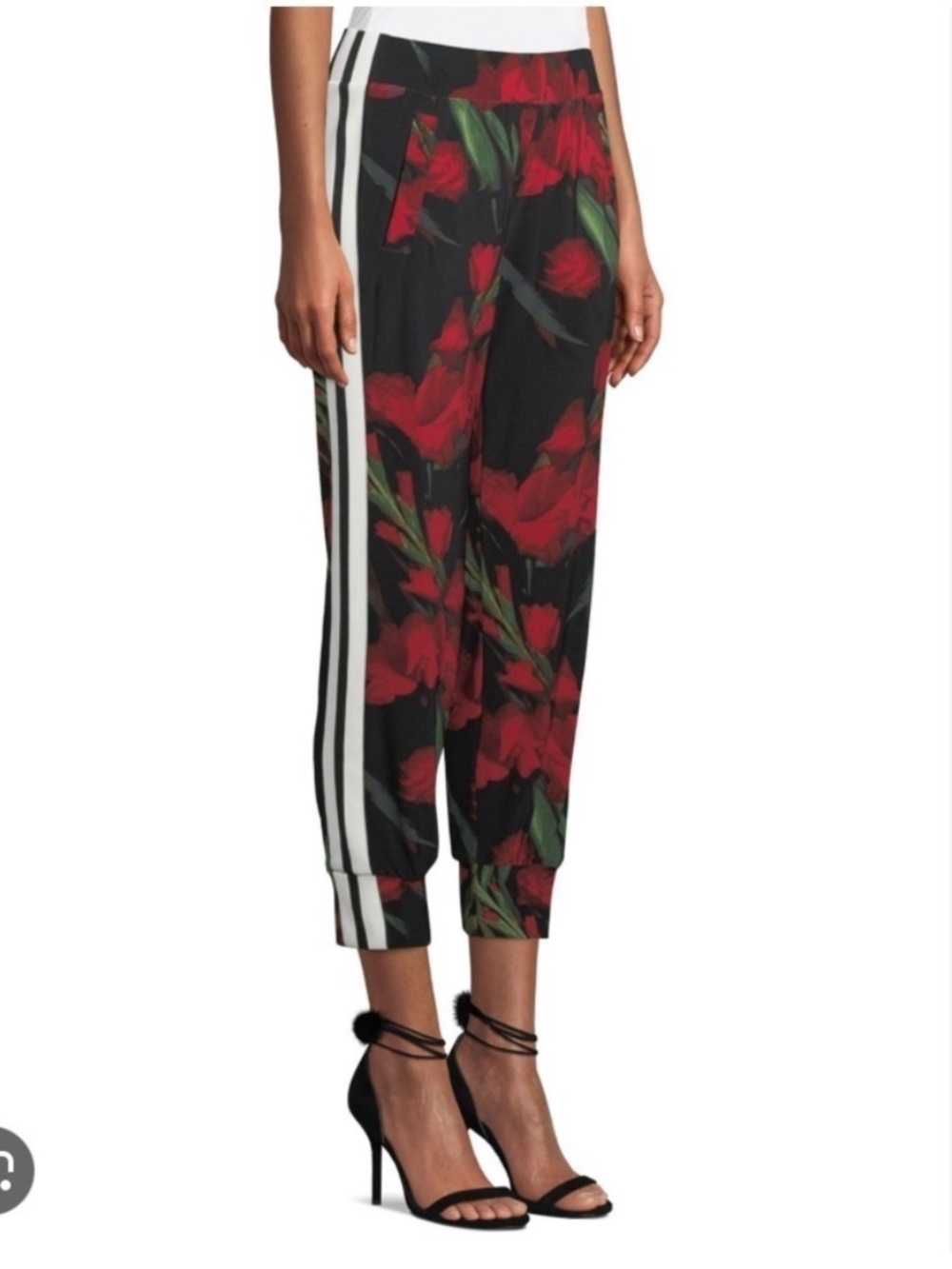 Norma Kamali Floral-Print Side-Stripe Ankle Jogger Pants Size Small